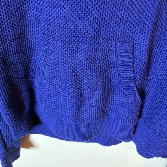 Lauren Ralph Lauren Blue Cotton Knit Hooded V-Neck Pullover Size Large - Picture 4 of 8